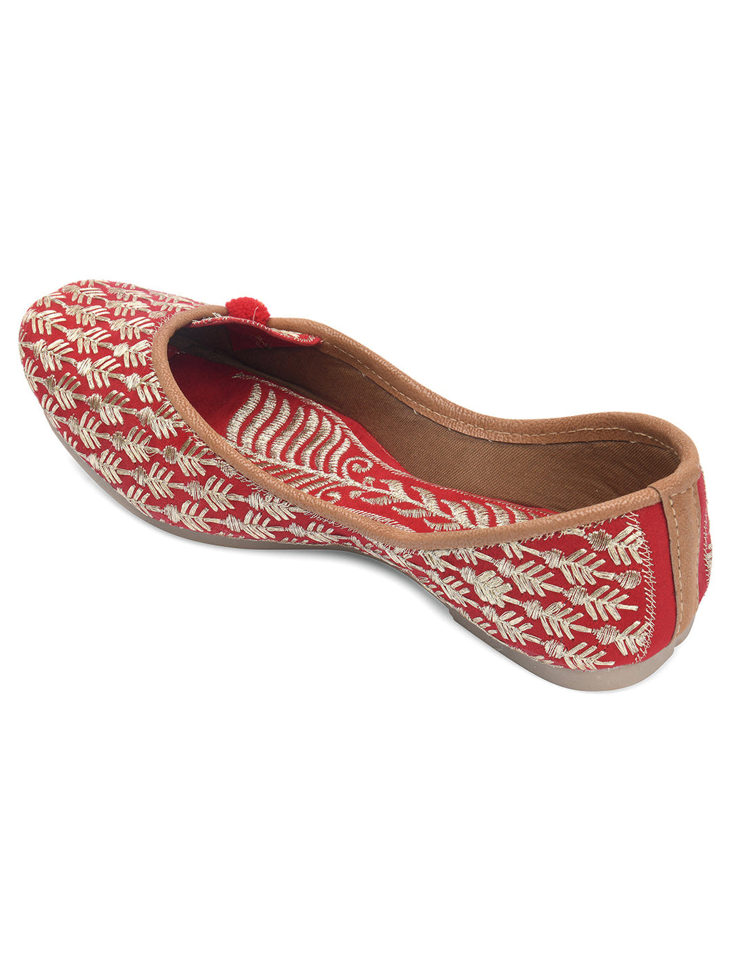 Desi Colour Women Indian Ethnic Footwear-Cushioned Embroidered Ruby