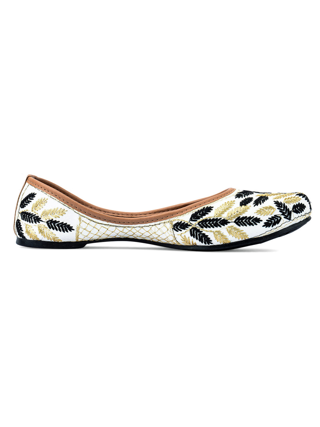 Desi Colour Women Indian Ethnic Footwear-Black Leaves
