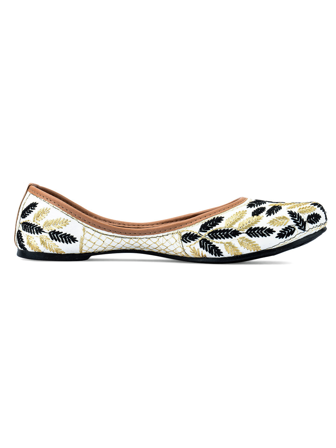 Desi Colour Women Indian Ethnic Footwear-Black Leaves