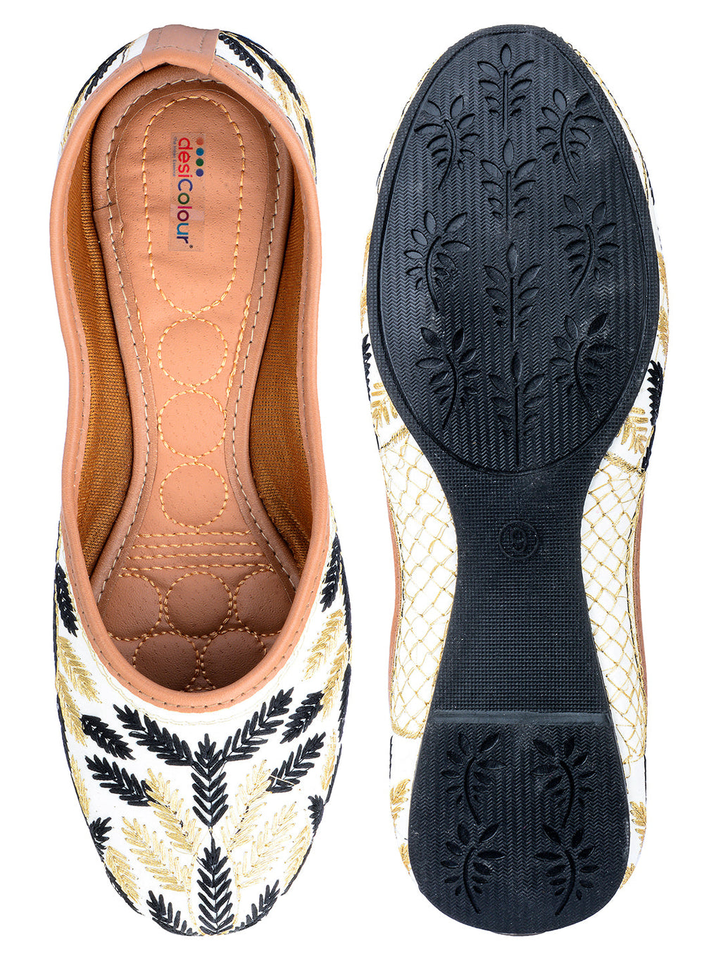Desi Colour Women Indian Ethnic Footwear-Black Leaves