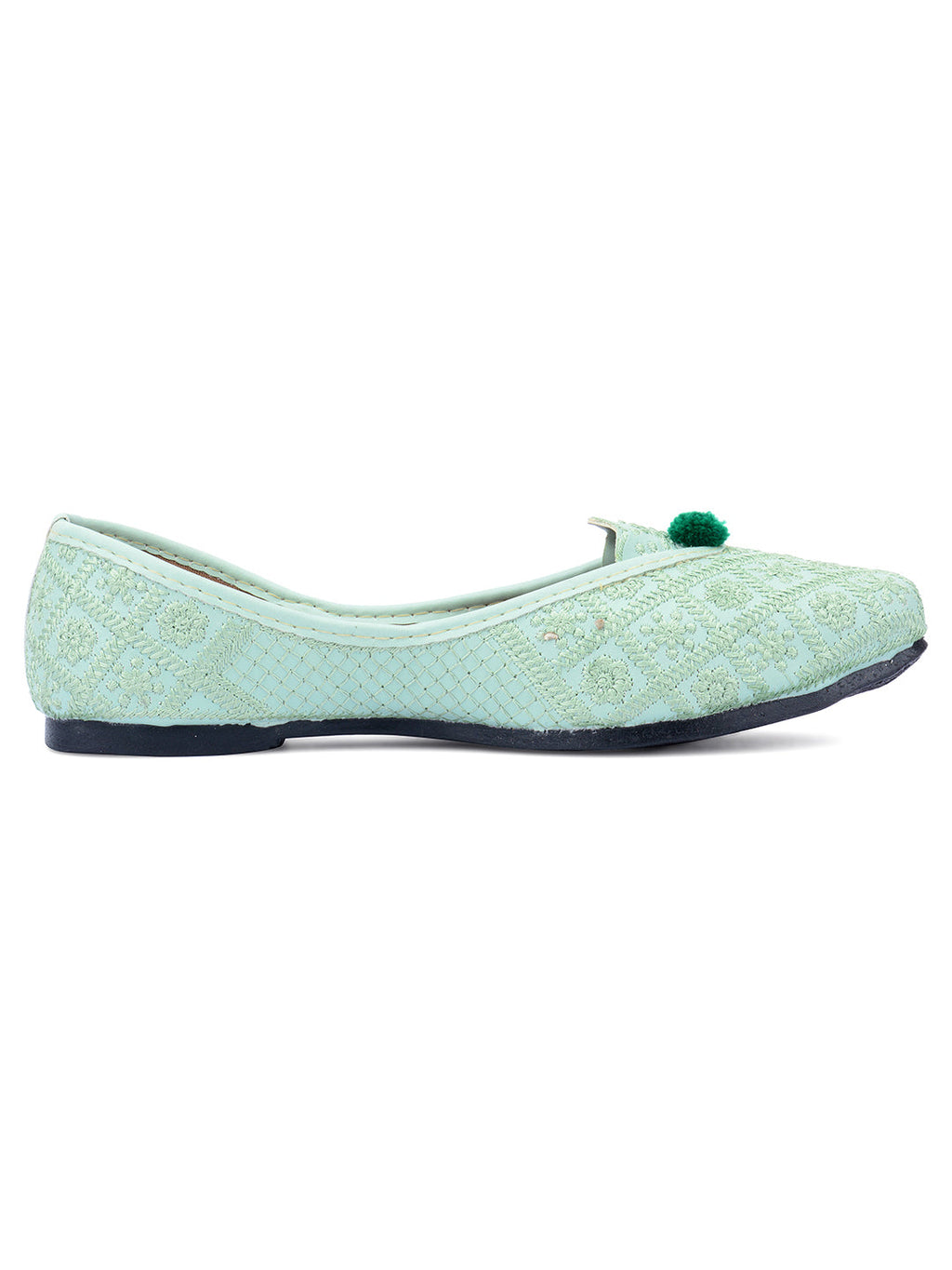 Desi Colour Women Indian Ethnic Footwear-Sea Green Front Flip