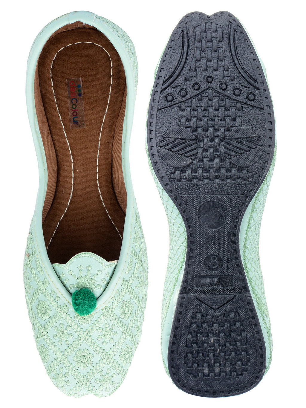 Desi Colour Women Indian Ethnic Footwear-Sea Green Front Flip