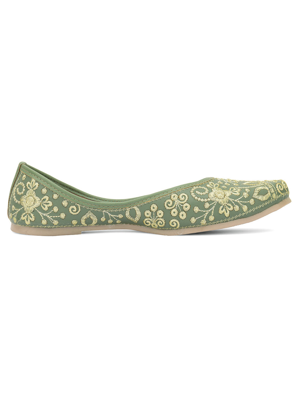 Desi Colour Women Indian Ethnic Footwear-Cushioned Green Embroidered