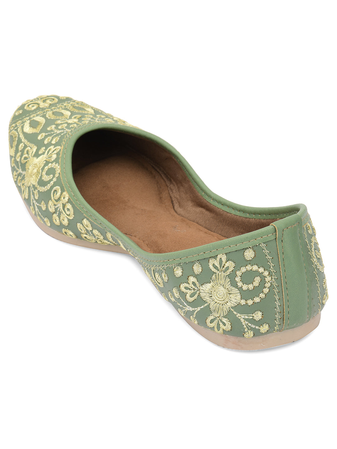 Desi Colour Women Indian Ethnic Footwear-Cushioned Green Embroidered