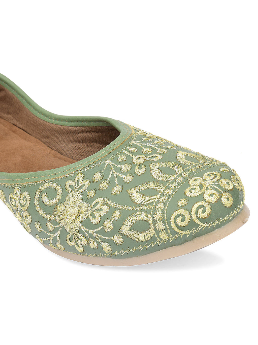Desi Colour Women Indian Ethnic Footwear-Cushioned Green Embroidered