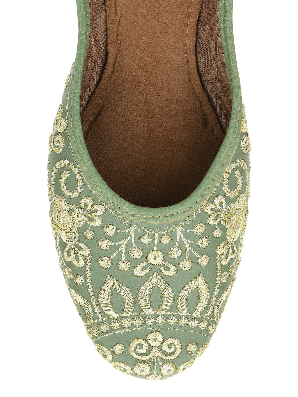 Desi Colour Women Indian Ethnic Footwear-Cushioned Green Embroidered