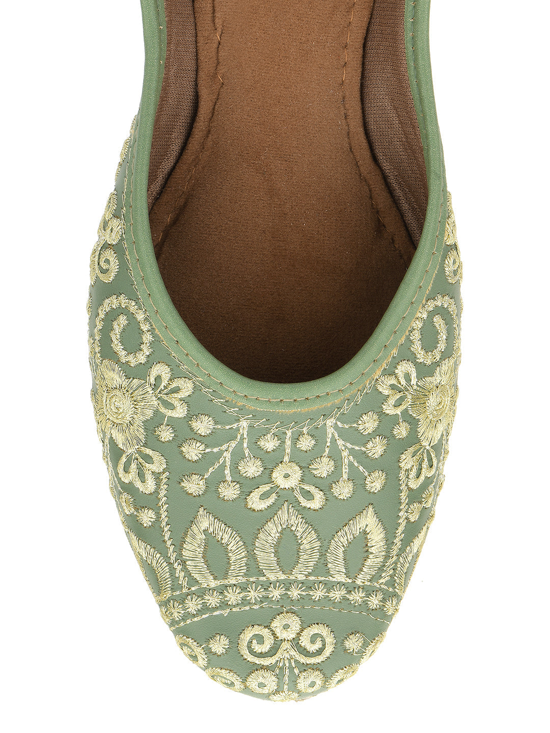 Desi Colour Women Indian Ethnic Footwear-Cushioned Green Embroidered