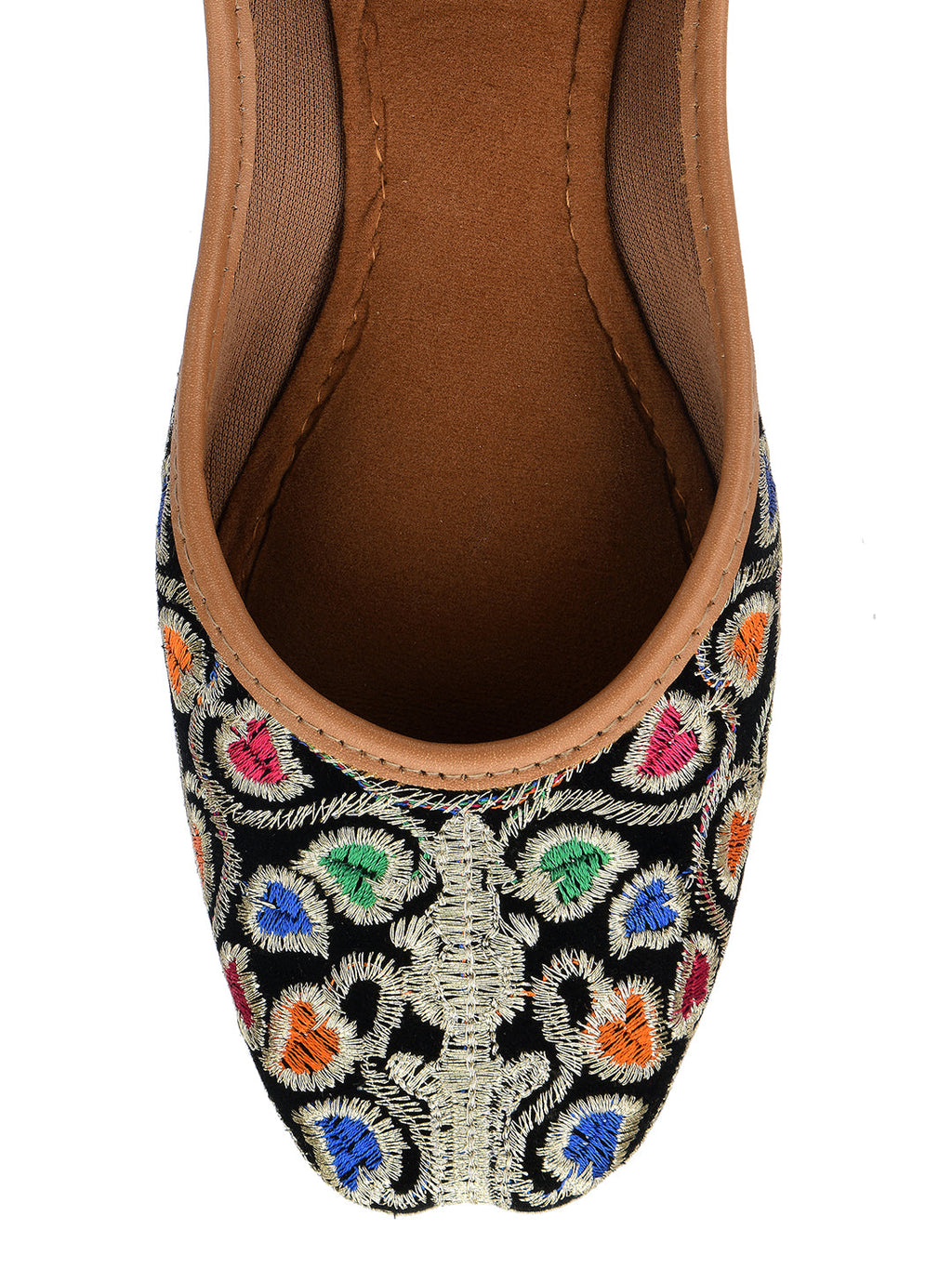 Desi Colour Women Indian Ethnic Footwear-Black Multi Floral