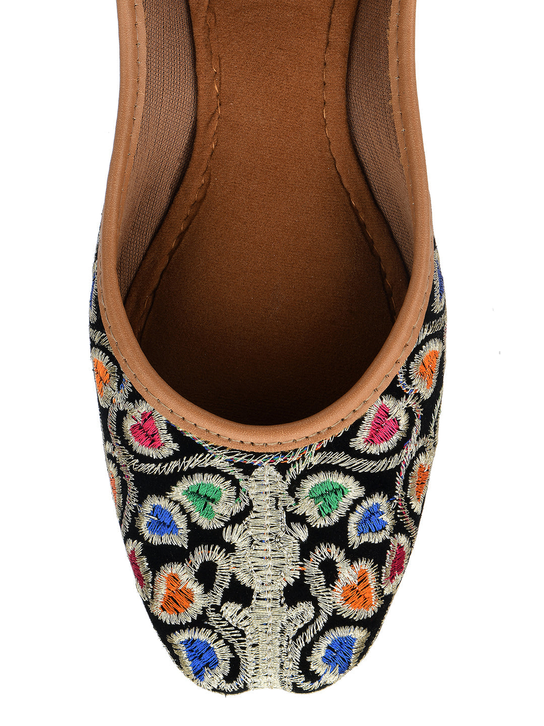 Desi Colour Women Indian Ethnic Footwear-Black Multi Floral