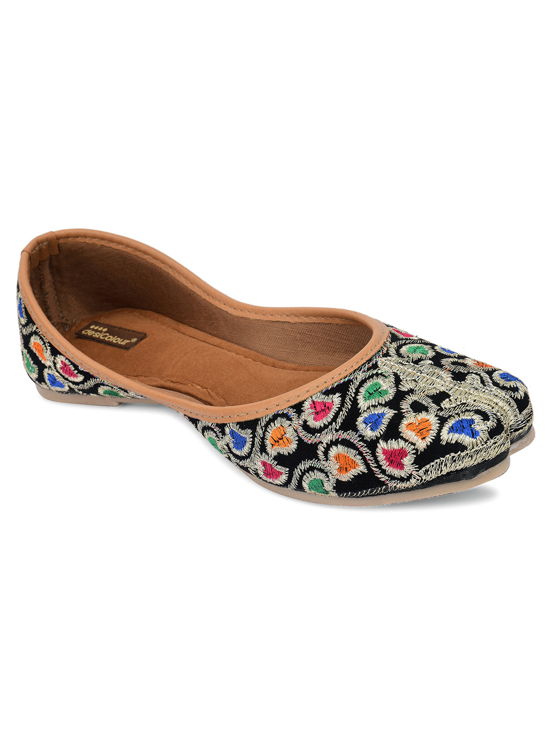 Desi Colour Women Indian Ethnic Footwear-Black Multi Floral