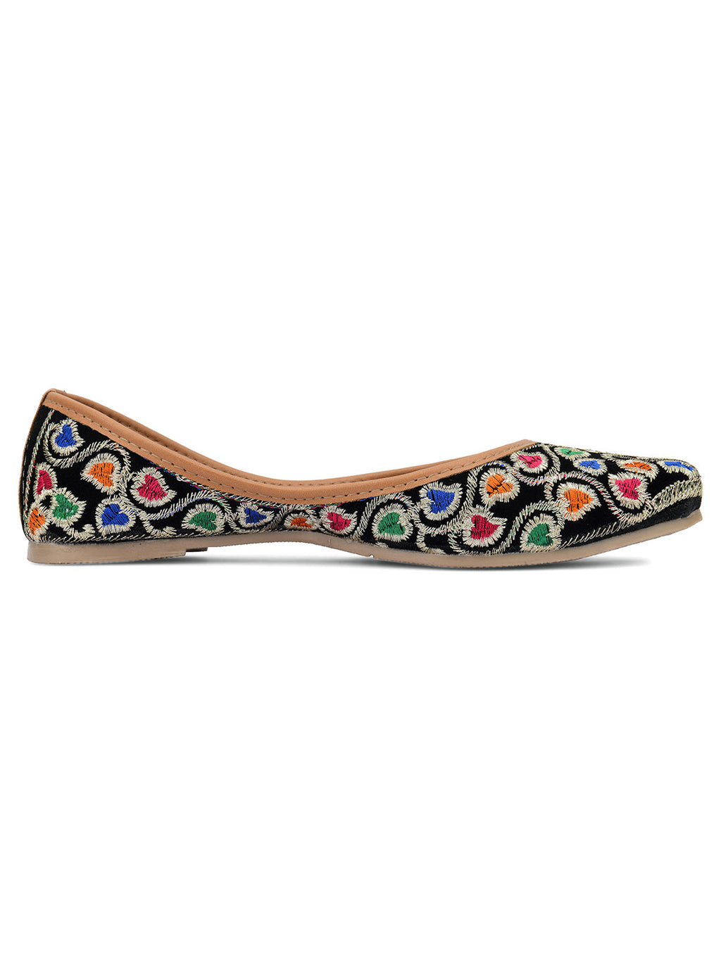 Desi Colour Women Indian Ethnic Footwear-Black Multi Floral