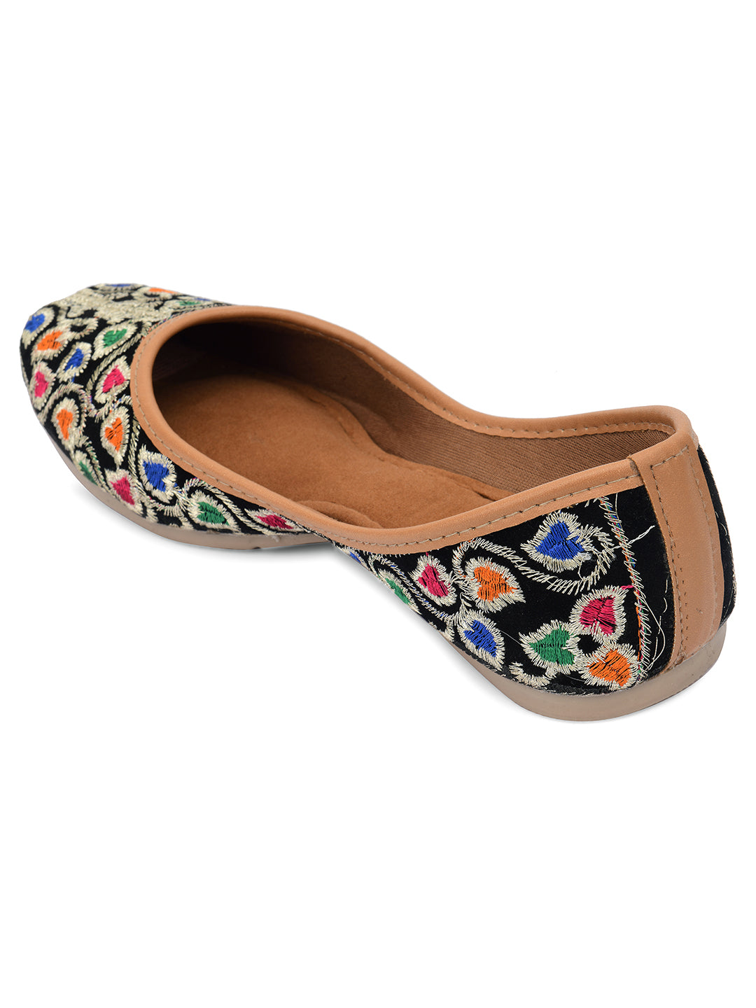 Desi Colour Women Indian Ethnic Footwear-Black Multi Floral
