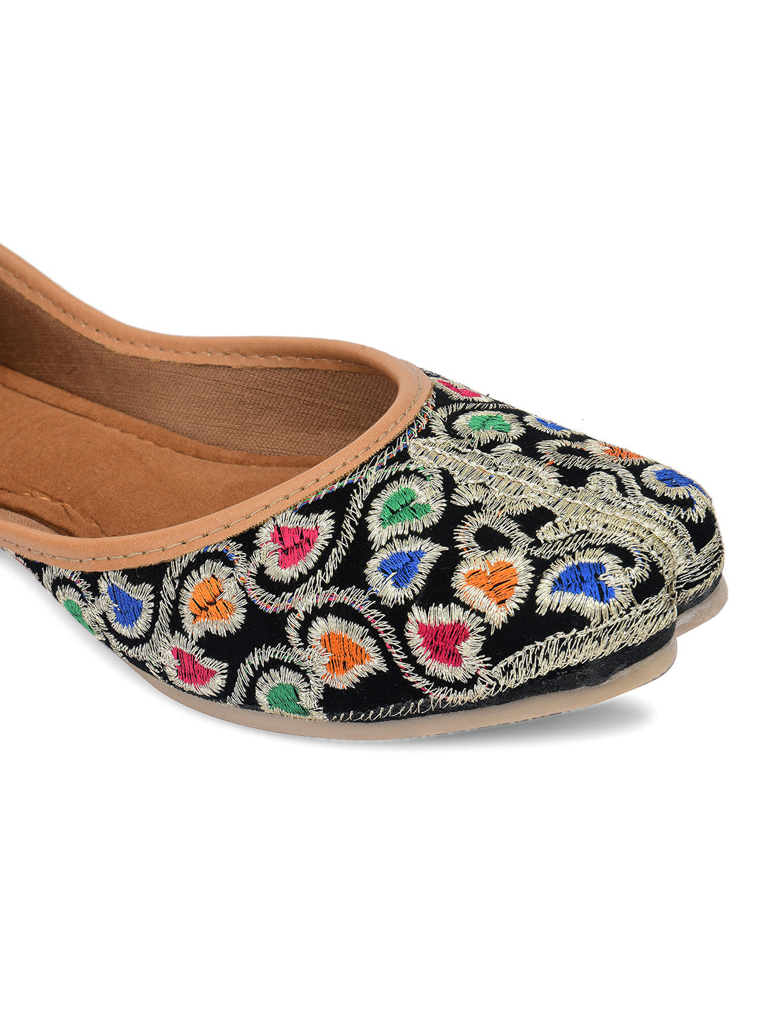 Desi Colour Women Indian Ethnic Footwear-Black Multi Floral