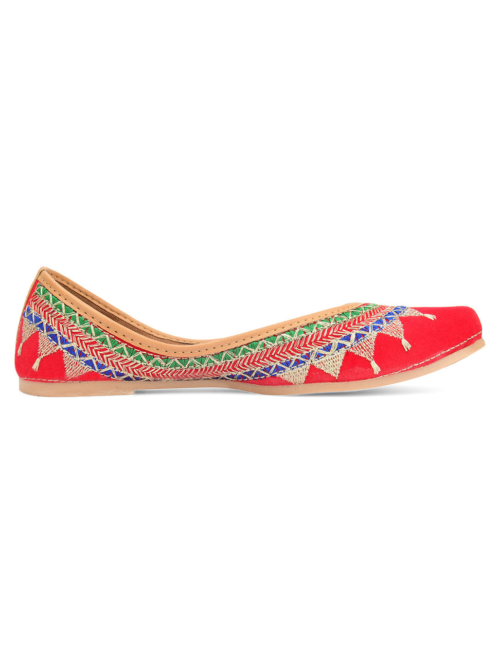Desi Colour Women Indian Ethnic Footwear-Embroidered Red Zari