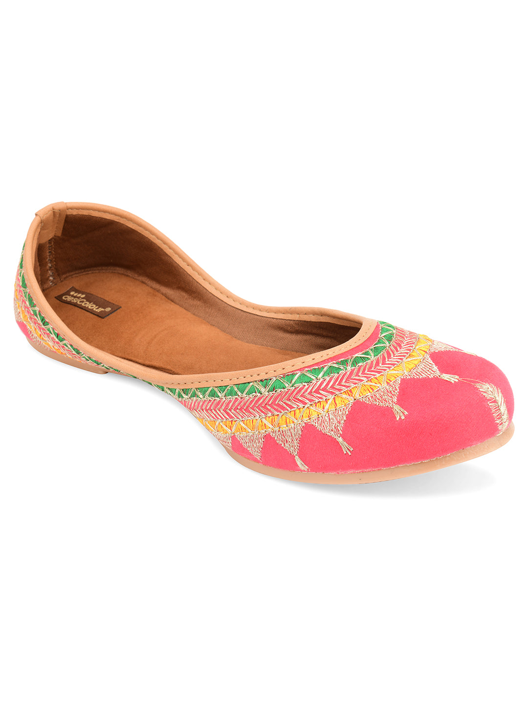 Desi Colour Women Indian Ethnic Footwear-New Mid Range- Pink Zari