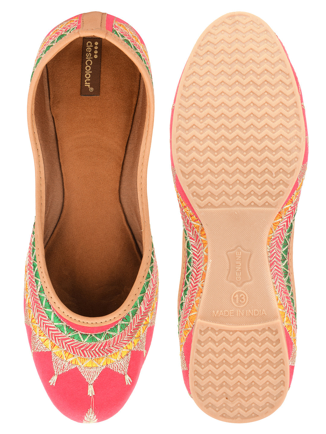 Desi Colour Women Indian Ethnic Footwear-New Mid Range- Pink Zari