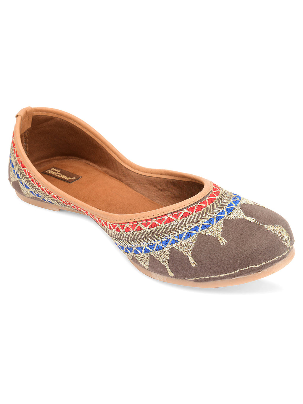 Desi Colour Women Indian Ethnic Footwear-Embroidered Grey Zari