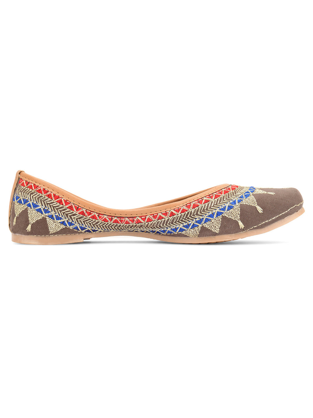Desi Colour Women Indian Ethnic Footwear-Embroidered Grey Zari
