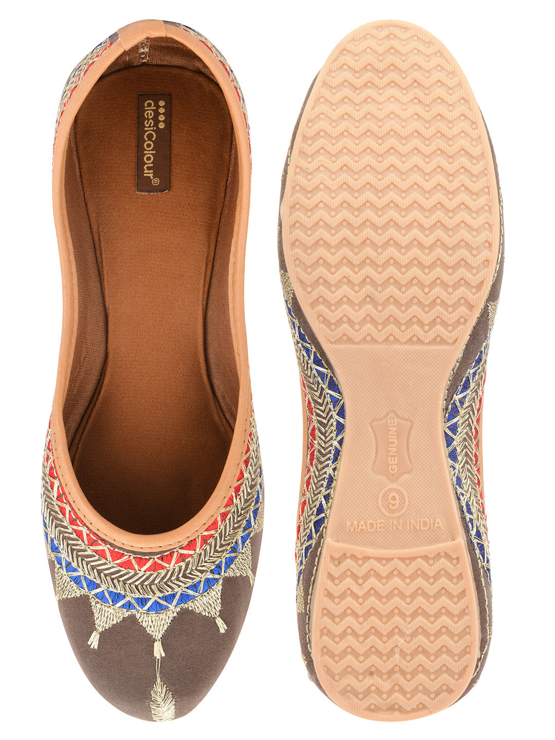 Desi Colour Women Indian Ethnic Footwear-Embroidered Grey Zari