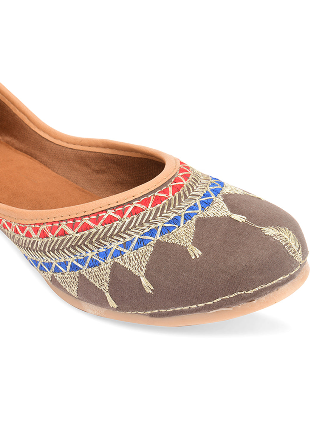 Desi Colour Women Indian Ethnic Footwear-Embroidered Grey Zari