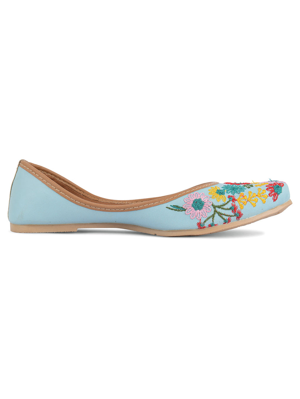 Desi Colour Women Indian Ethnic Footwear-Cushioned Sky Blue Floral Emb