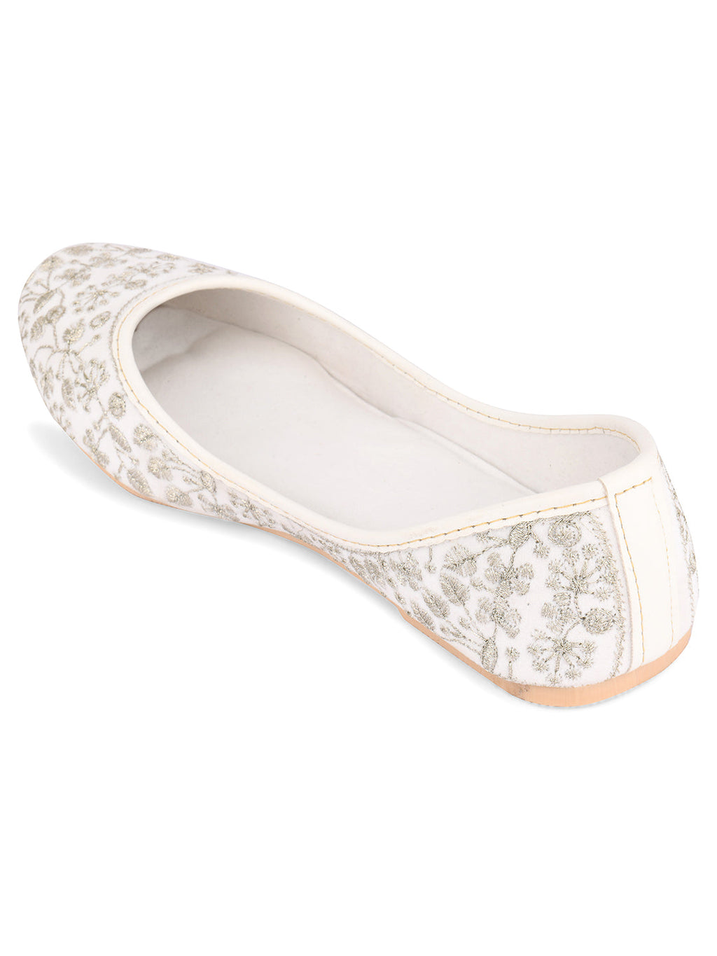 Desi Colour Women Indian Ethnic Footwear-Cushioned White Heavy Emb