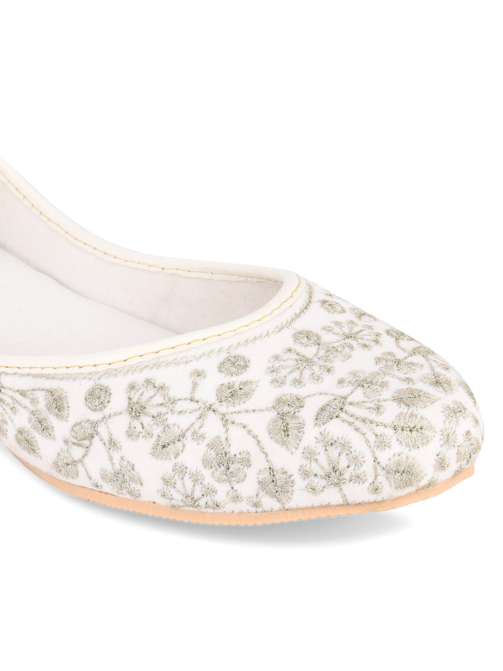 Desi Colour Women Indian Ethnic Footwear-Cushioned White Heavy Emb