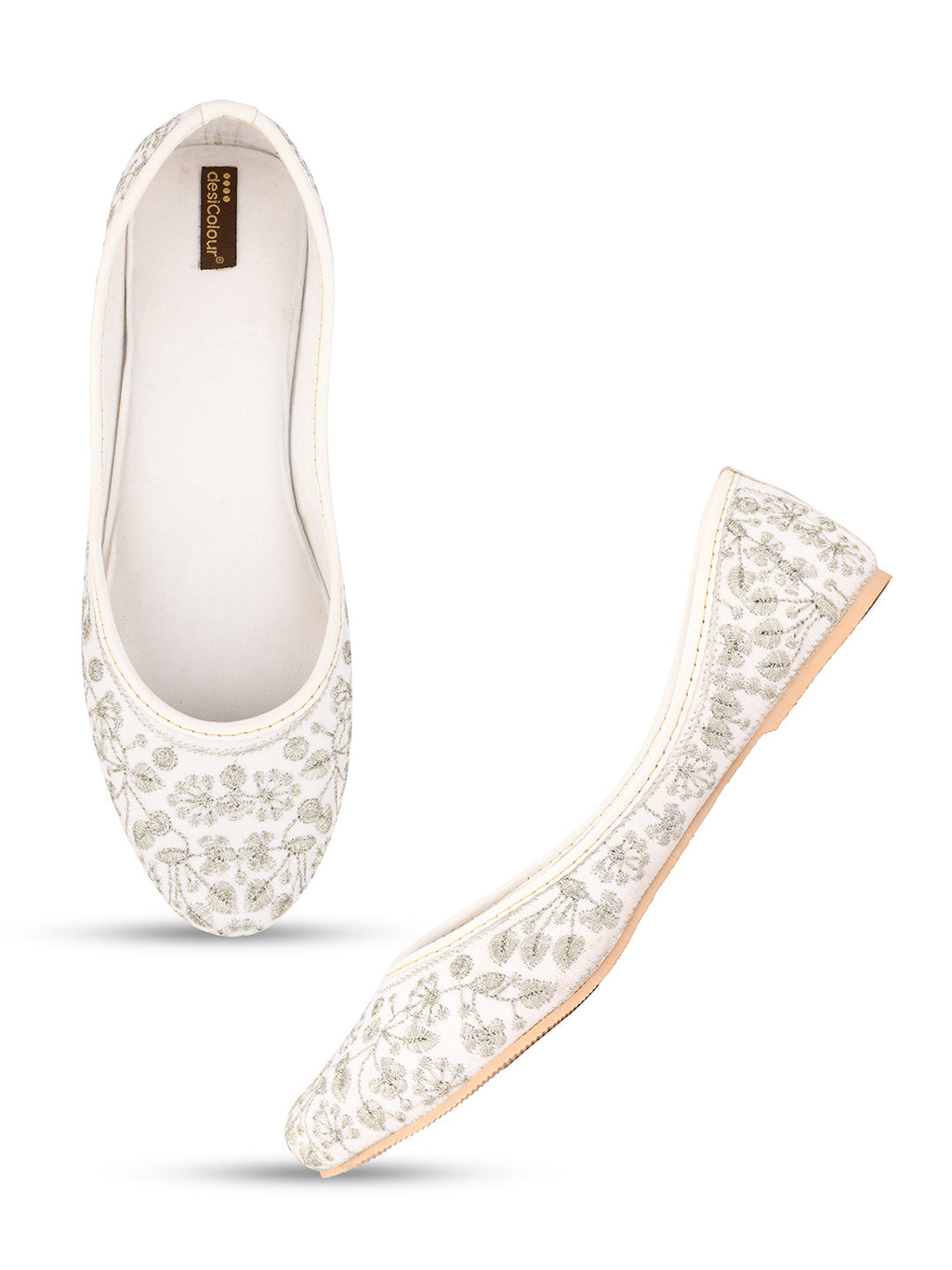 Desi Colour Women Indian Ethnic Footwear-Cushioned White Heavy Emb