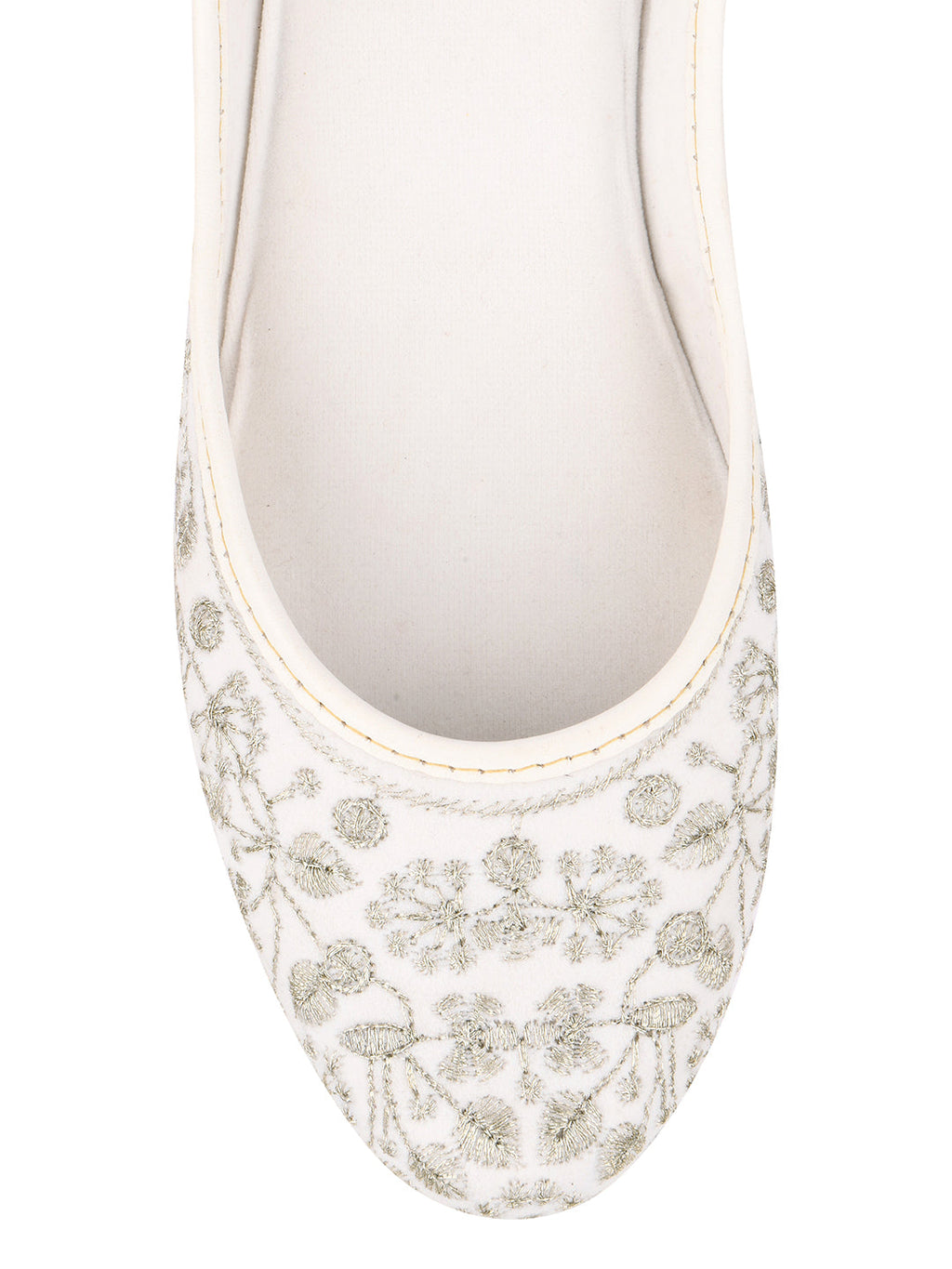 Desi Colour Women Indian Ethnic Footwear-Cushioned White Heavy Emb