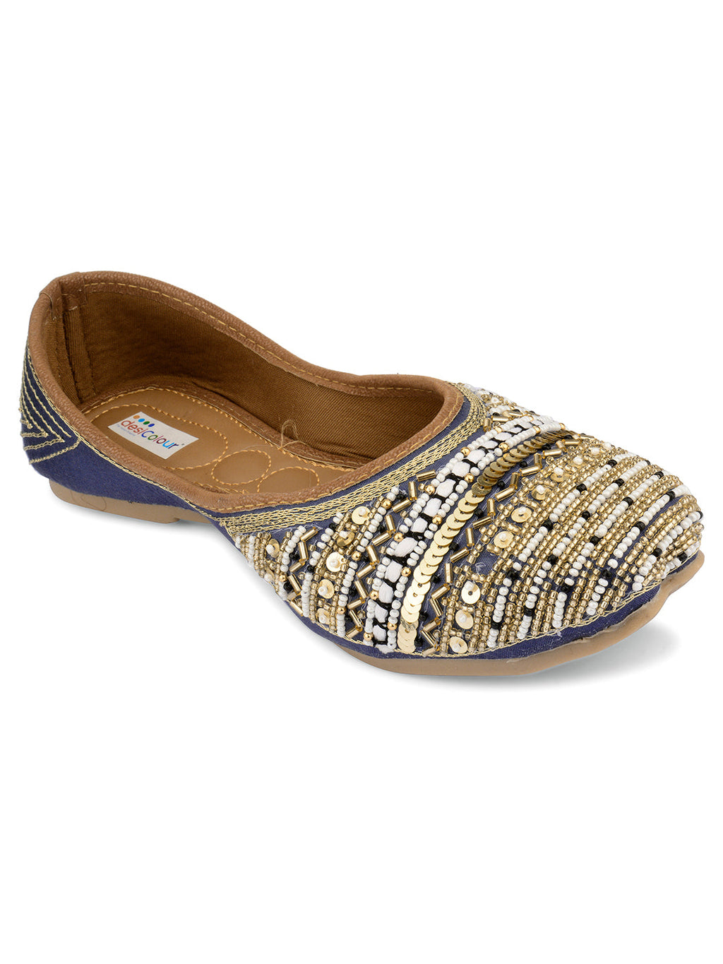 Desi Colour Women Indian Ethnic Footwear-Party Wear Navy Blue Emb