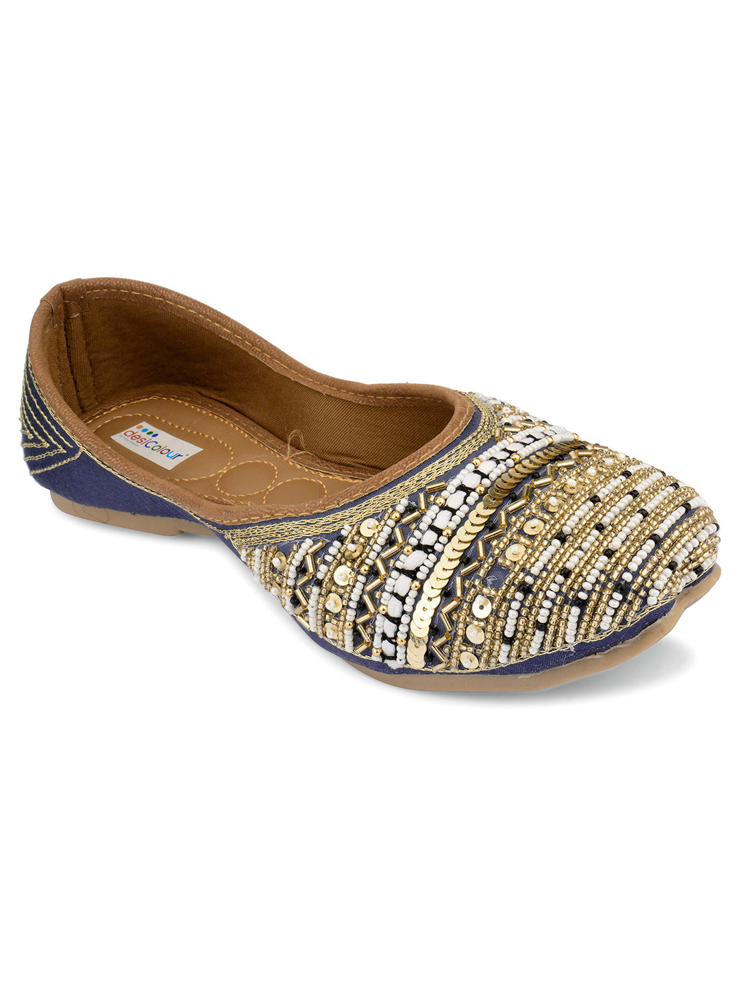 Desi Colour Women Indian Ethnic Footwear-Party Wear Navy Blue Emb