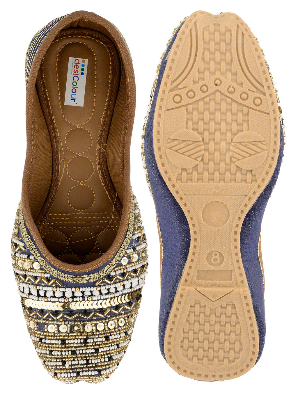 Desi Colour Women Indian Ethnic Footwear-Party Wear Navy Blue Emb