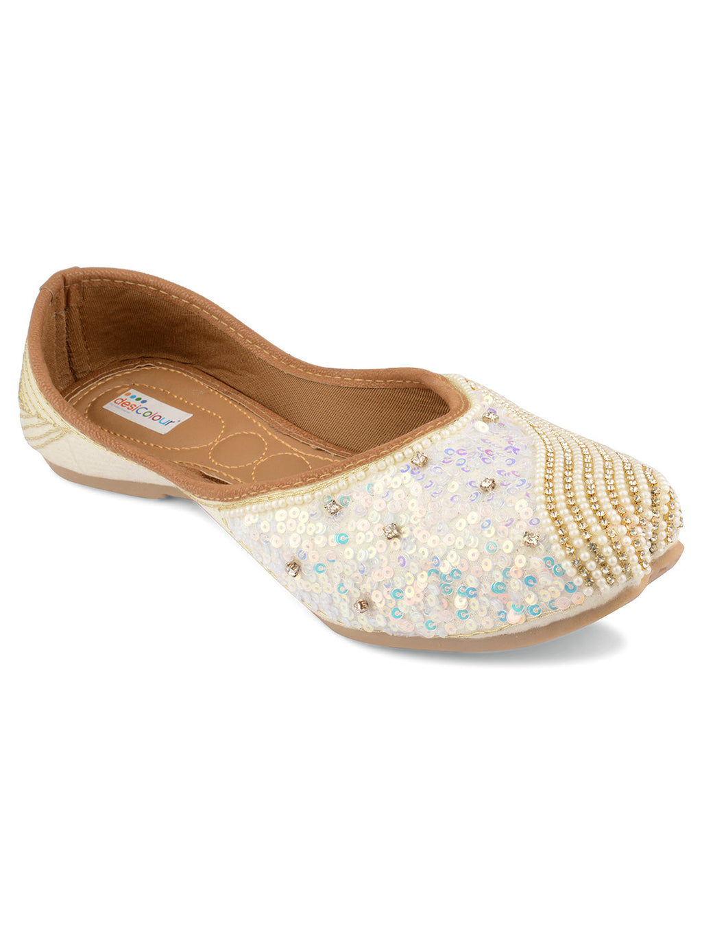 Desi Colour Women Indian Ethnic Footwear-White Pearl Shine