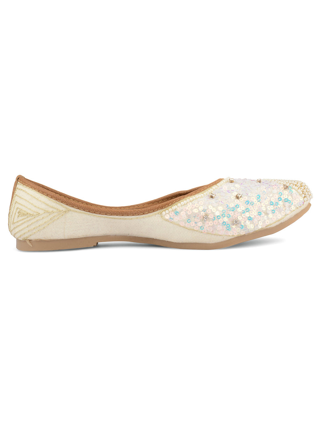Desi Colour Women Indian Ethnic Footwear-White Pearl Shine
