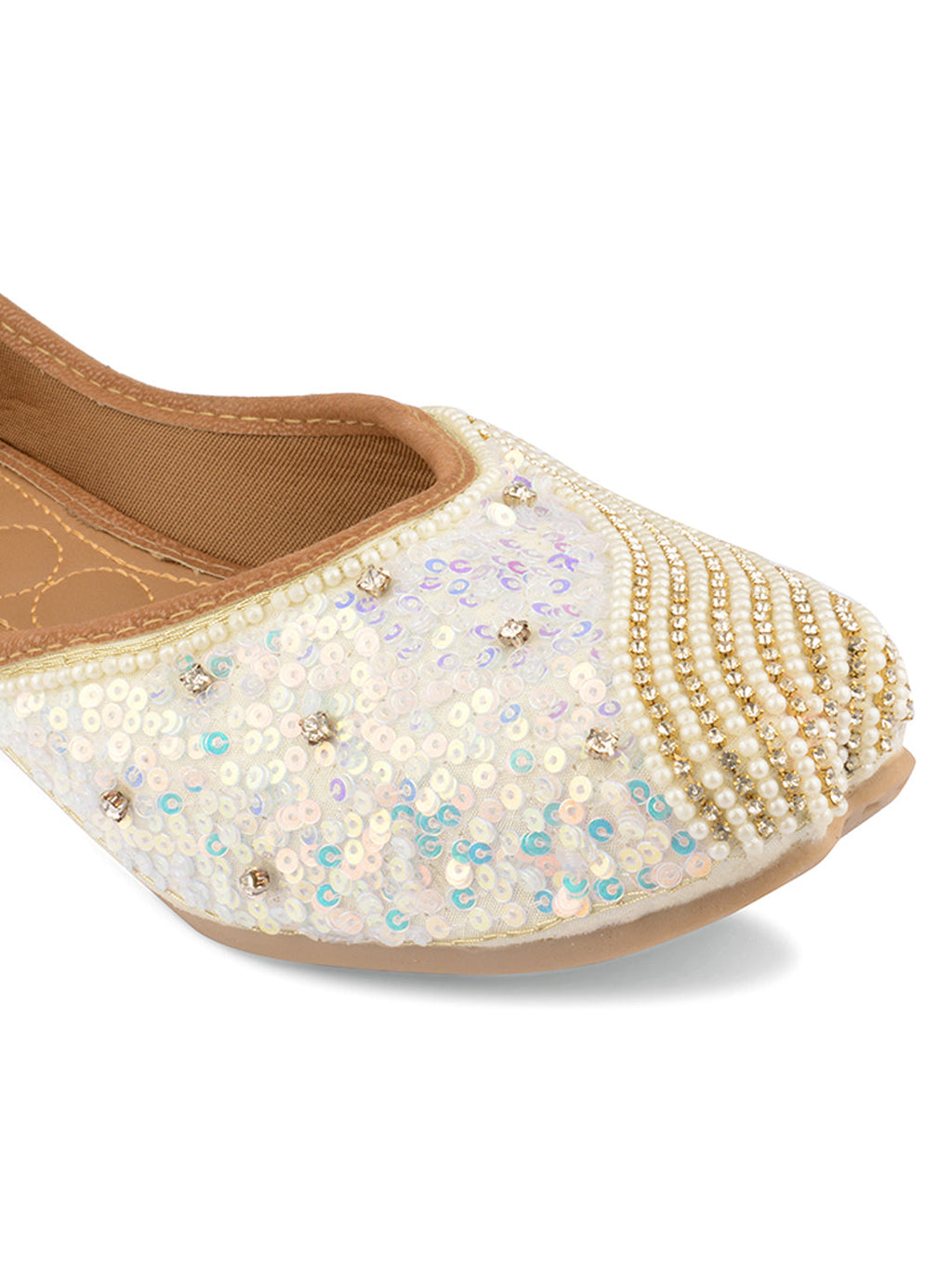 Desi Colour Women Indian Ethnic Footwear-White Pearl Shine