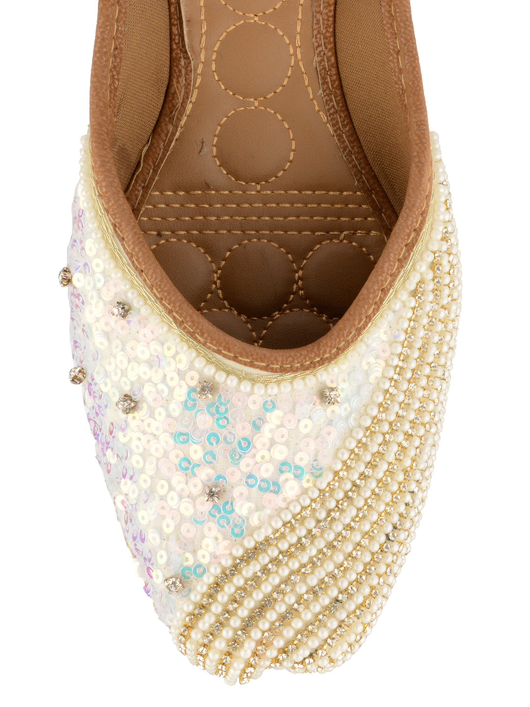 Desi Colour Women Indian Ethnic Footwear-White Pearl Shine