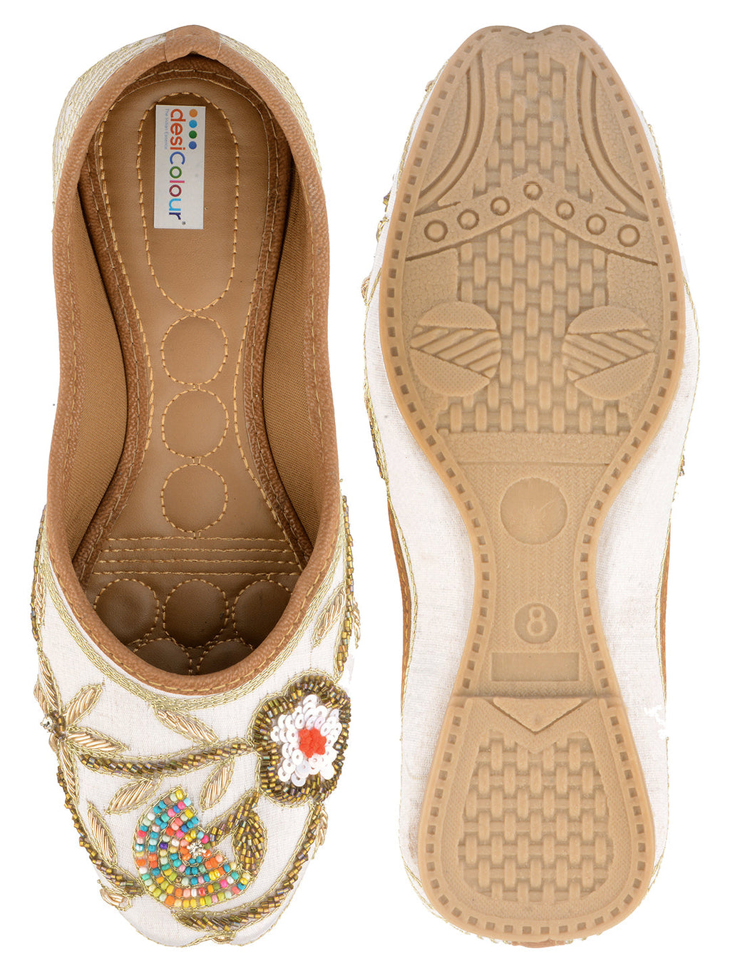 Desi Colour Women Indian Ethnic Footwear-Party Wear White Multicolour Floral