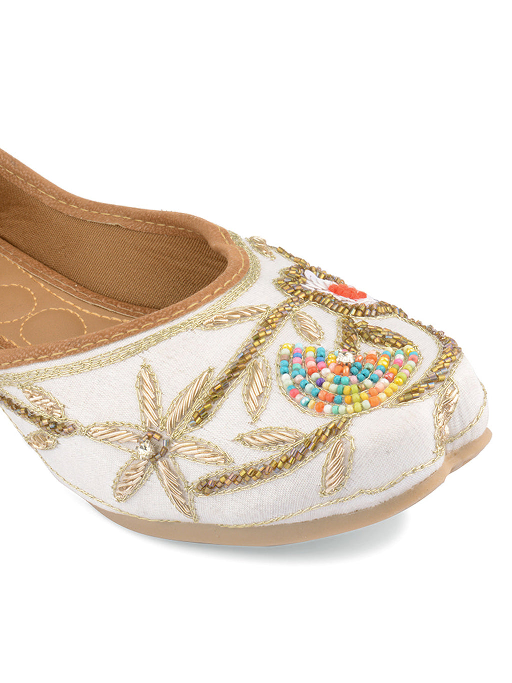 Desi Colour Women Indian Ethnic Footwear-Party Wear White Multicolour Floral