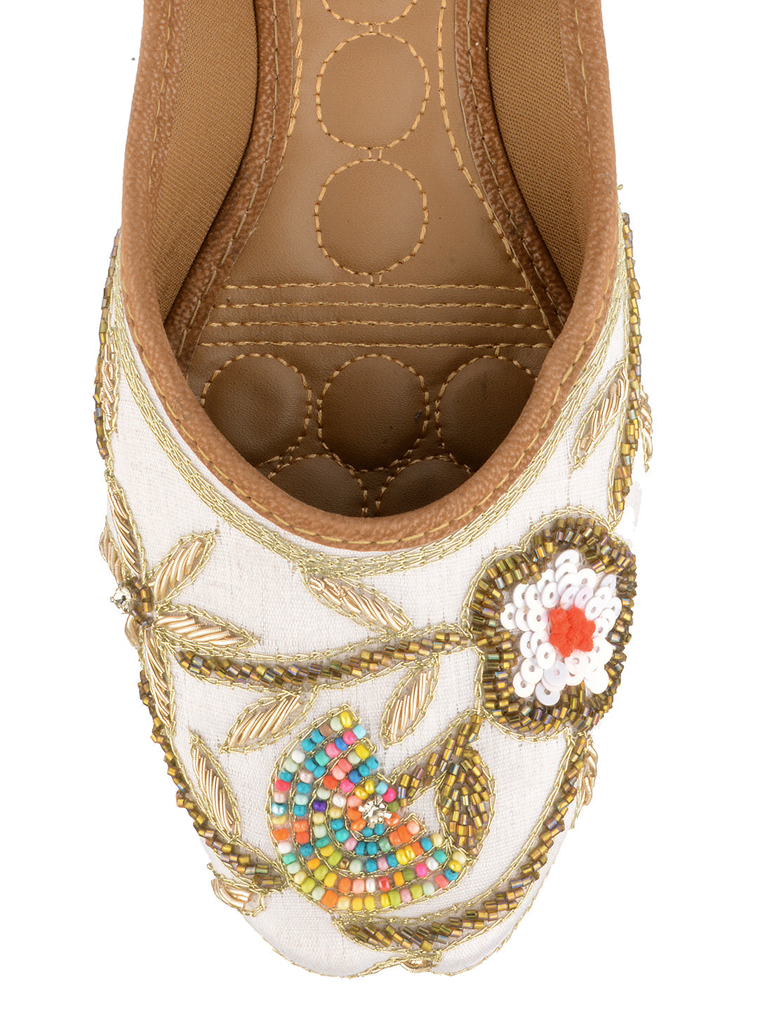 Desi Colour Women Indian Ethnic Footwear-Party Wear White Multicolour Floral