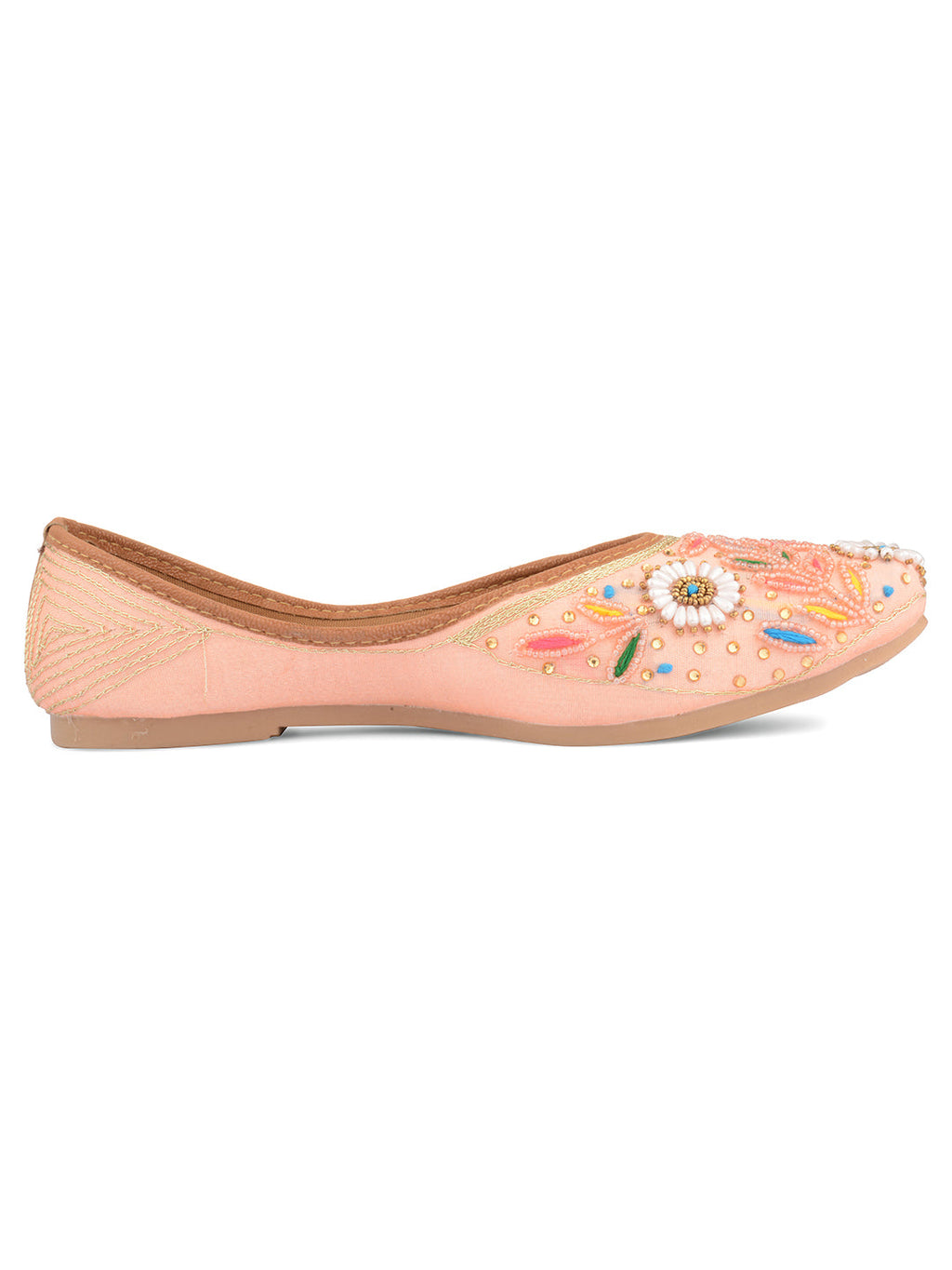Desi Colour Women Indian Ethnic Footwear-Party Wear Peach Pearl