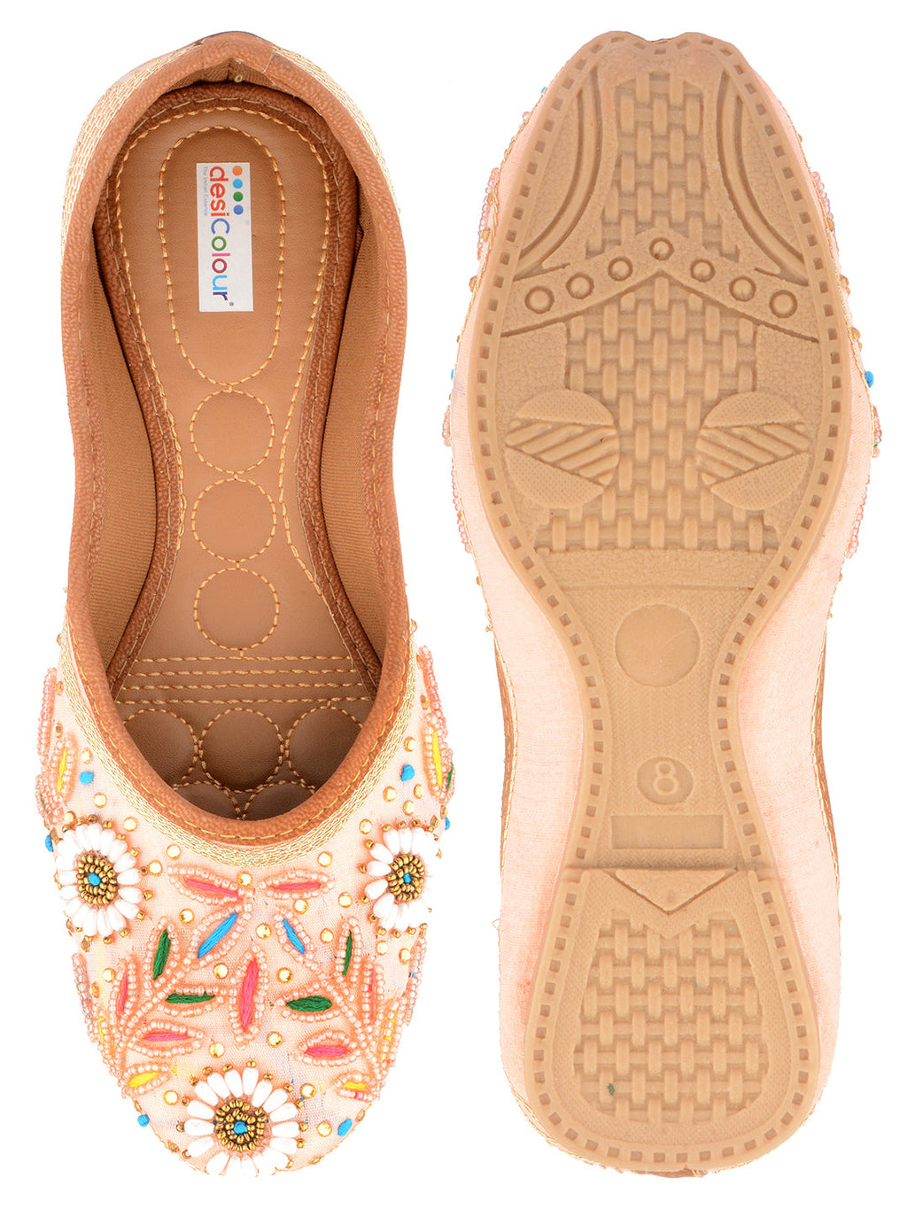 Desi Colour Women Indian Ethnic Footwear-Party Wear Peach Pearl