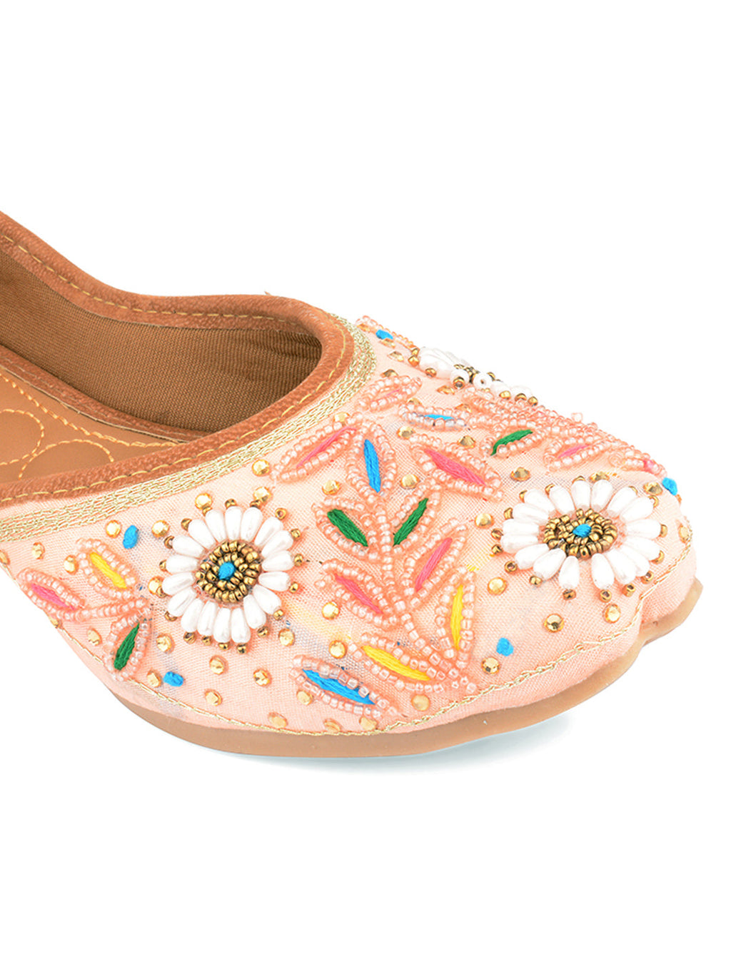 Desi Colour Women Indian Ethnic Footwear-Party Wear Peach Pearl