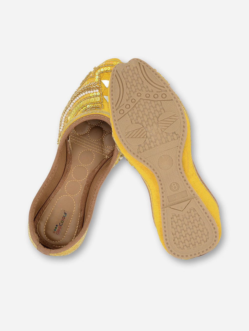Desi Colour Women Indian Ethnic Footwear-Yellow Mirror Emb