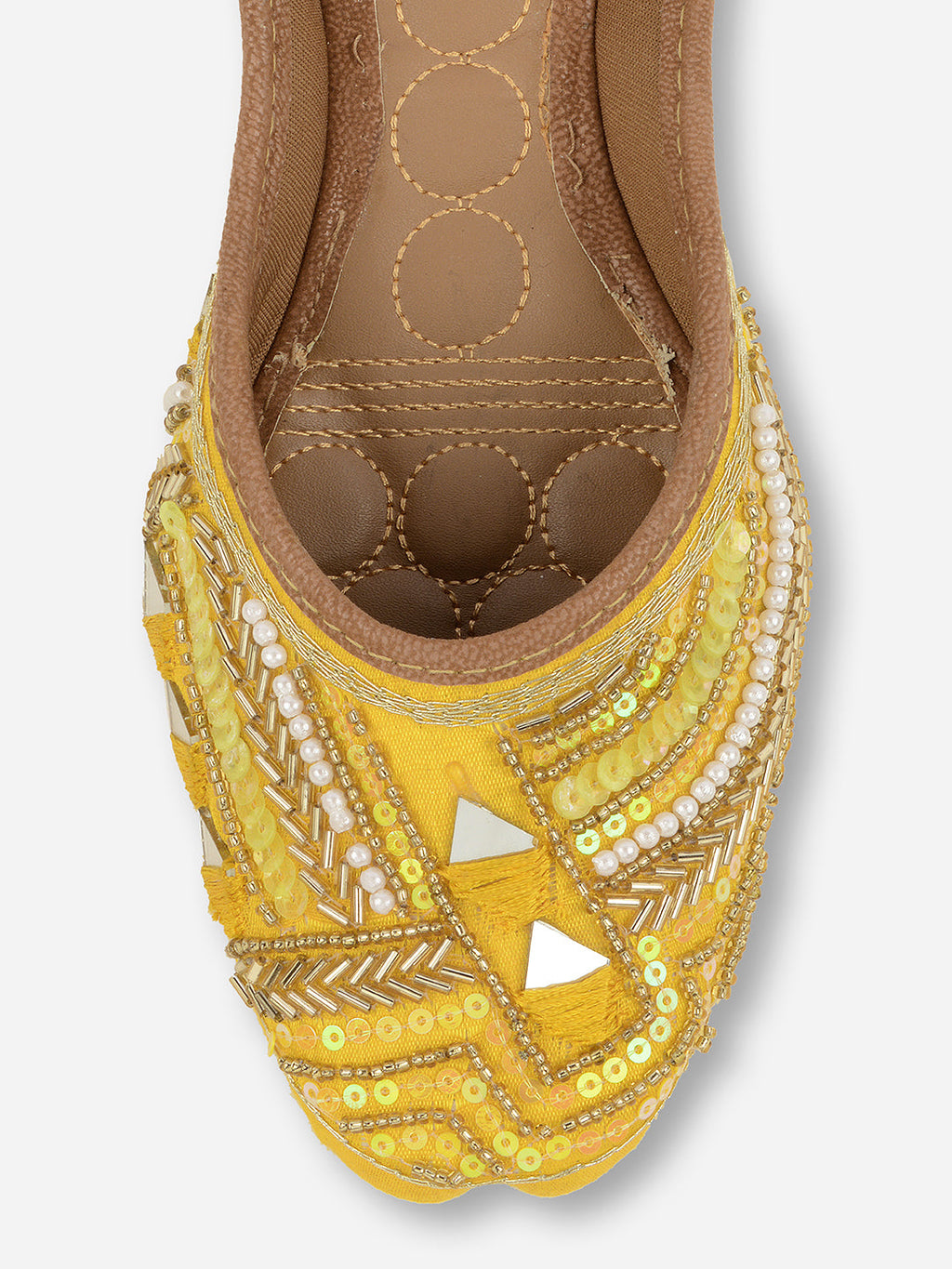 Desi Colour Women Indian Ethnic Footwear-Yellow Mirror Emb
