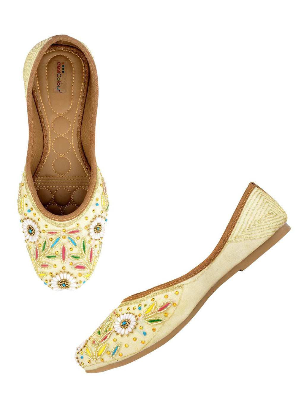 Desi Colour Women Indian Ethnic Footwear-Off White MultiColour