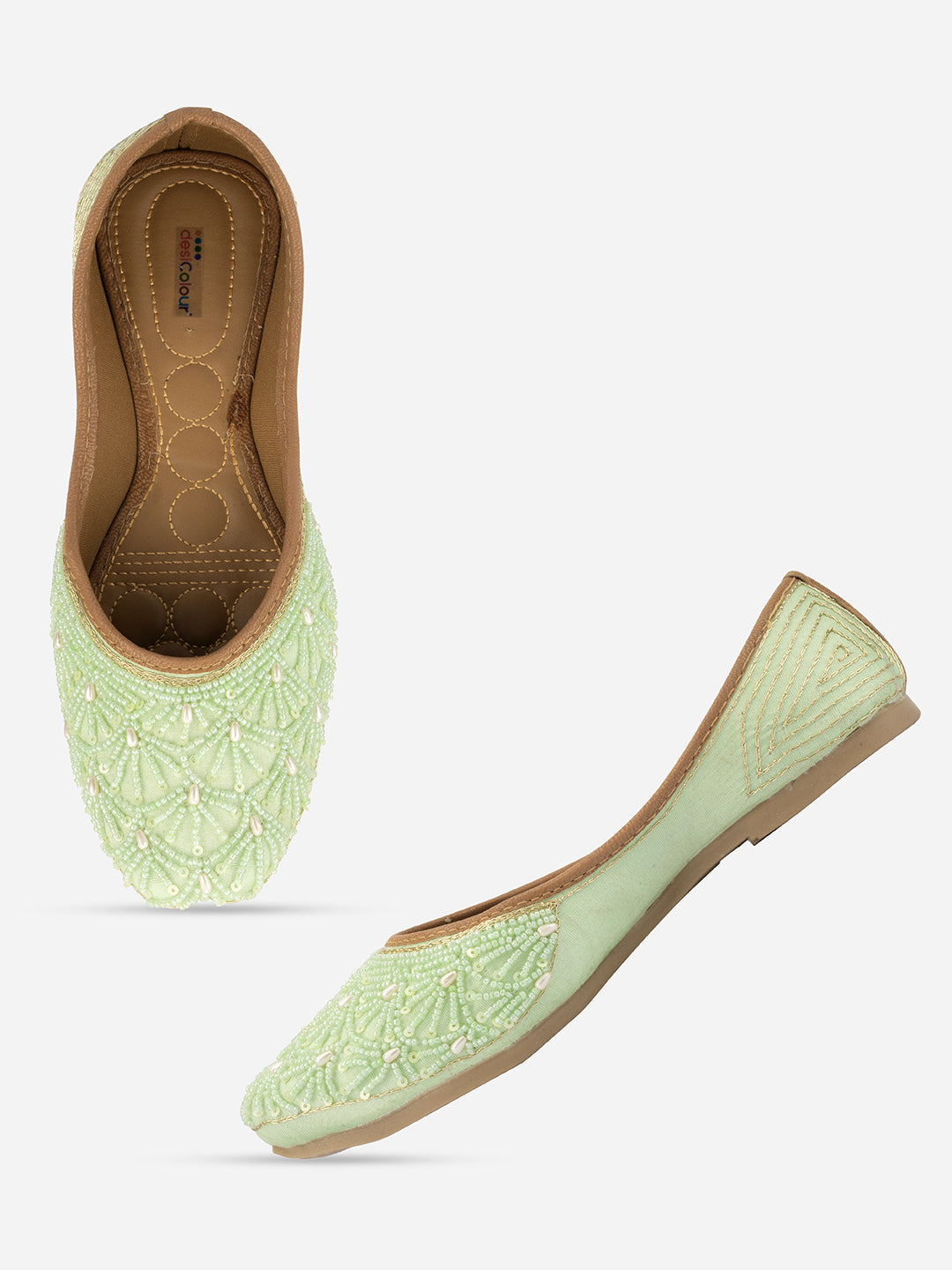 Desi Colour Women Indian Ethnic Footwear-Sea Green Pearl Web