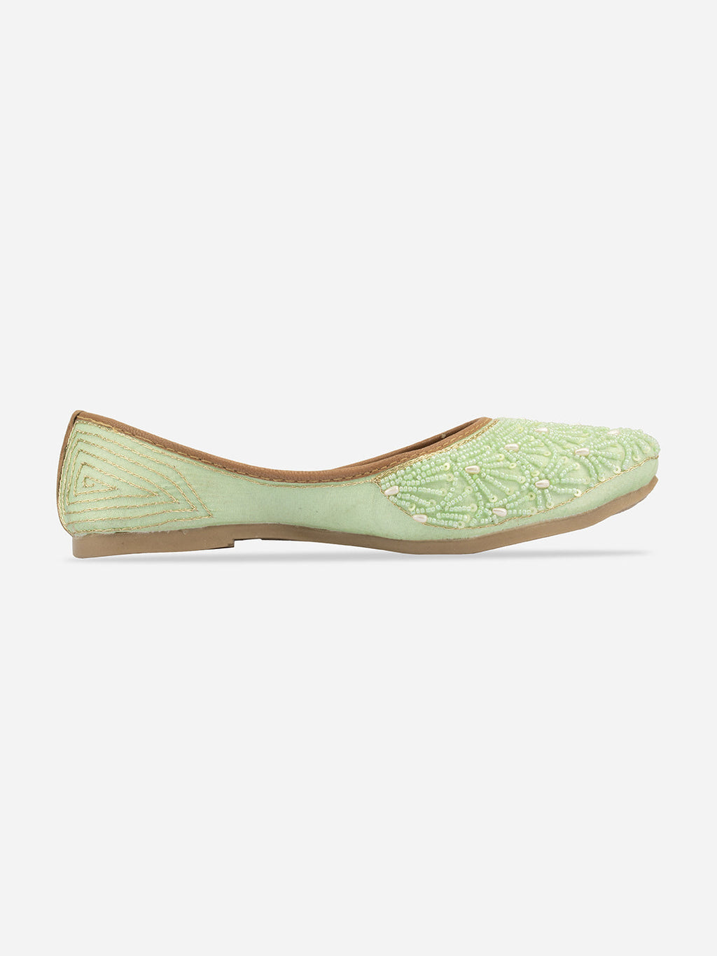 Desi Colour Women Indian Ethnic Footwear-Sea Green Pearl Web