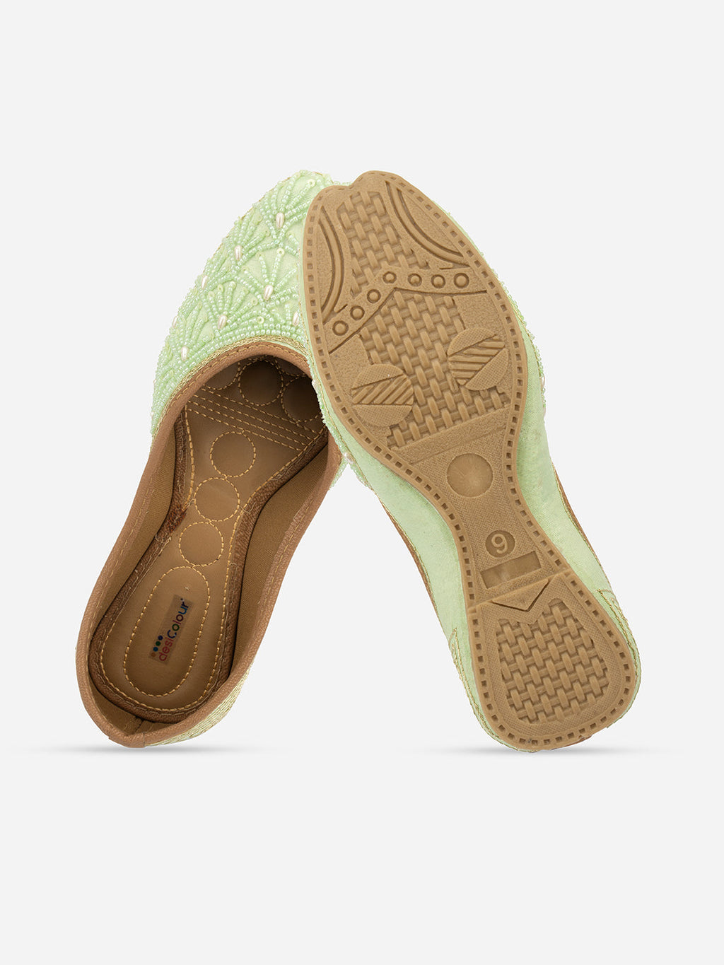 Desi Colour Women Indian Ethnic Footwear-Sea Green Pearl Web
