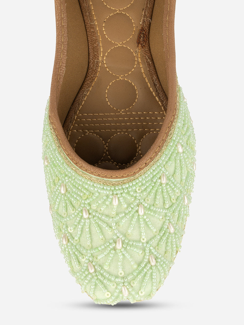 Desi Colour Women Indian Ethnic Footwear-Sea Green Pearl Web