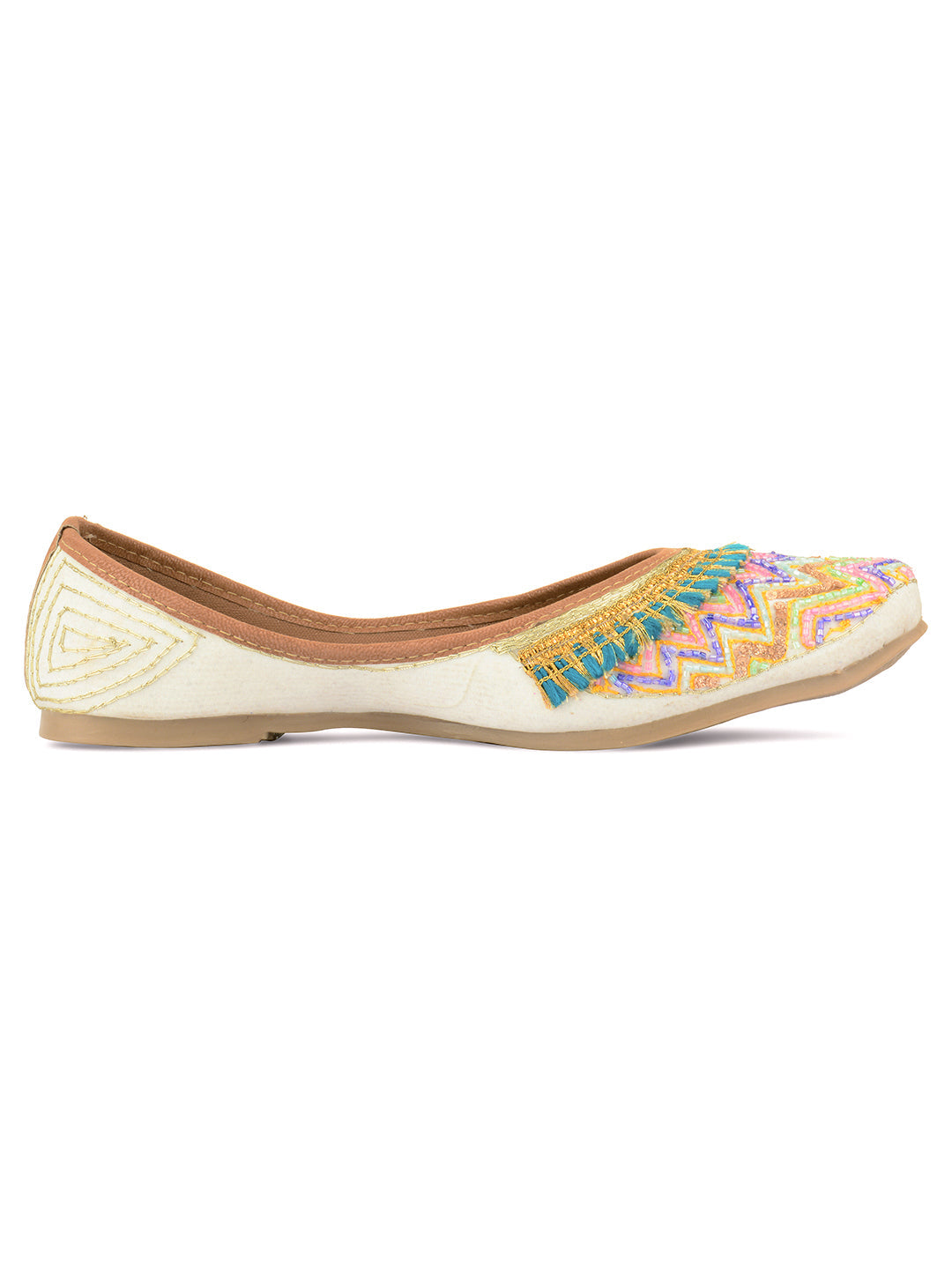 Desi Colour Women Indian Ethnic Footwear-White Multi Zigzag